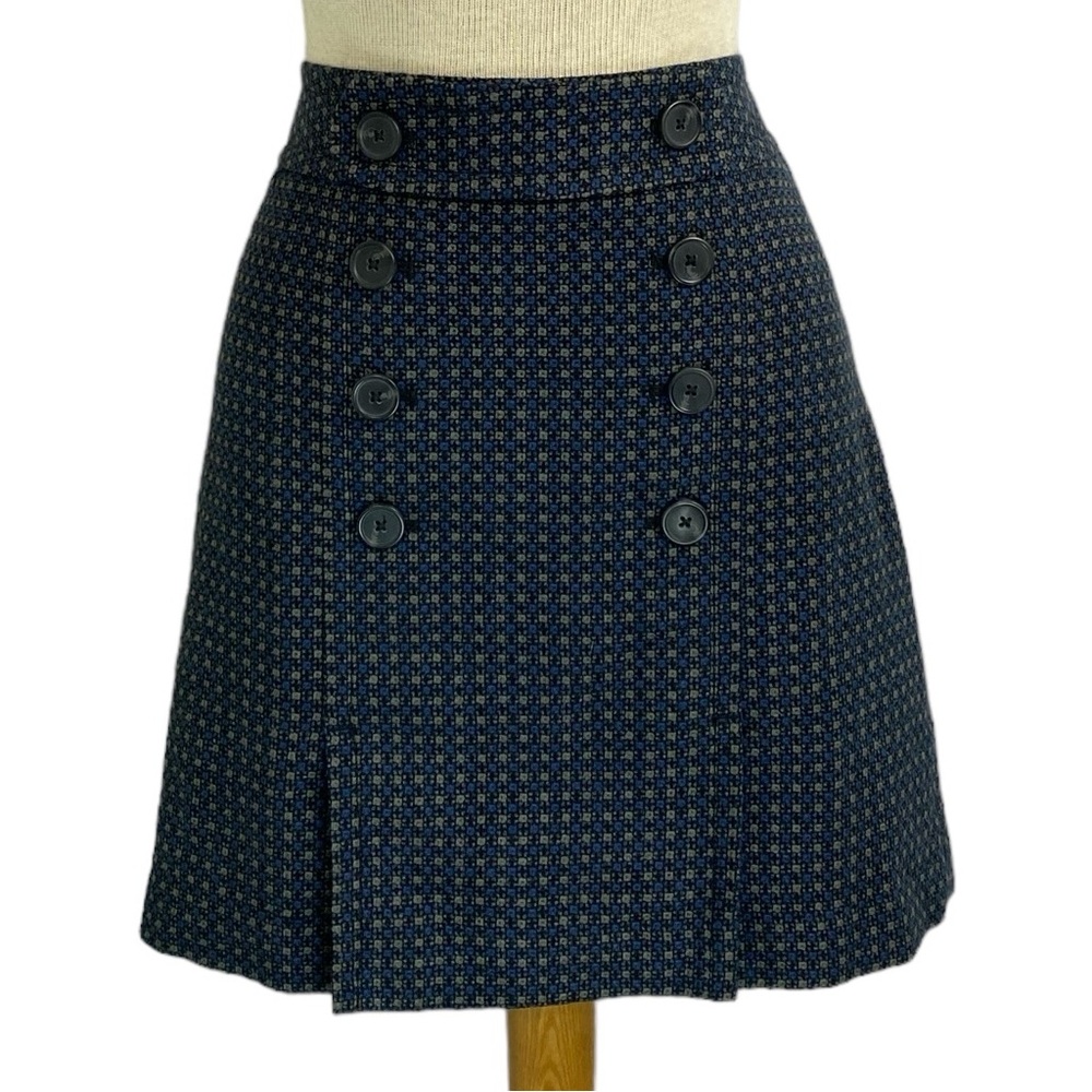 LOFT 4 Blue, Black, and Gray Houndstooth Short A-Line Skirt Preppy Dark Academia